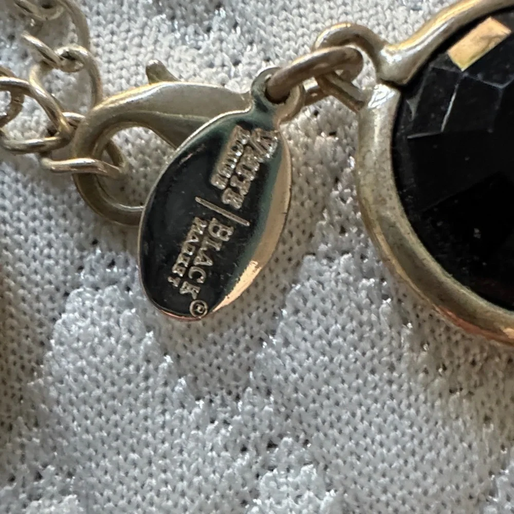 Black Stone Silver-Tone Necklace and Earring Set - Picture 2 of 4